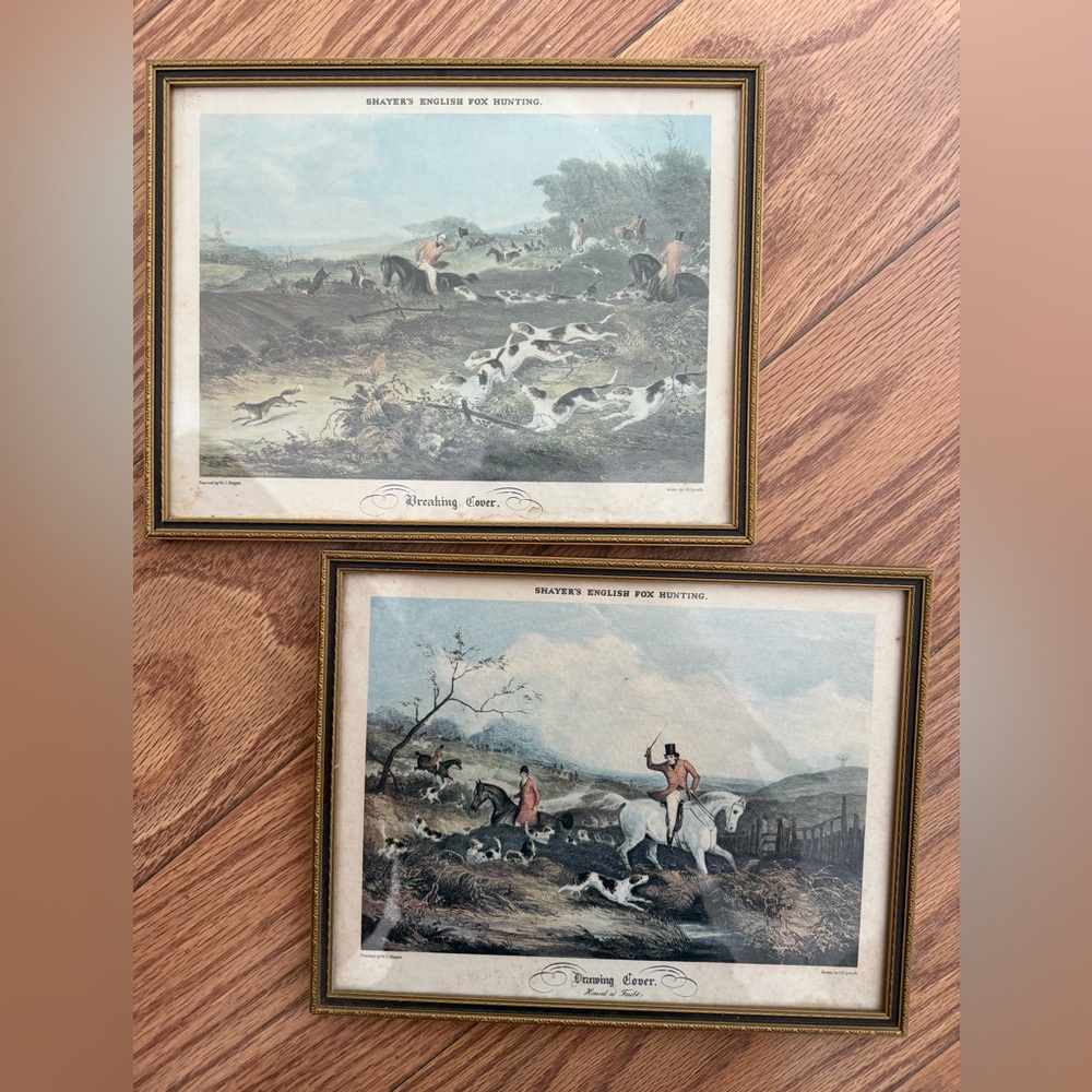 Vintage English Hunting Dog Art Prints with Blue and Green Tones